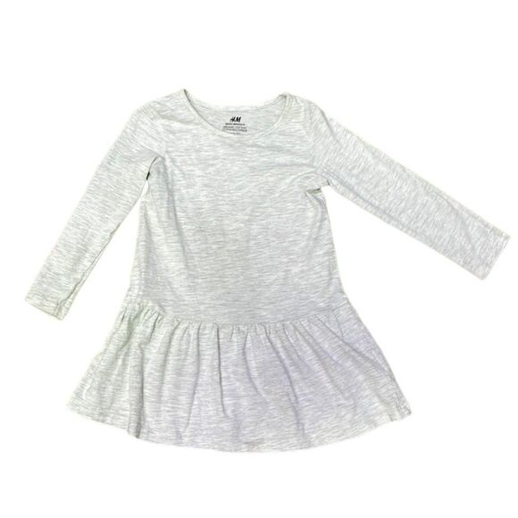 H&M Girl’s 3T Grey Heathered Cotton T-shirt Dress with Ling Sleeves & Ruffles - Picture 1 of 10
